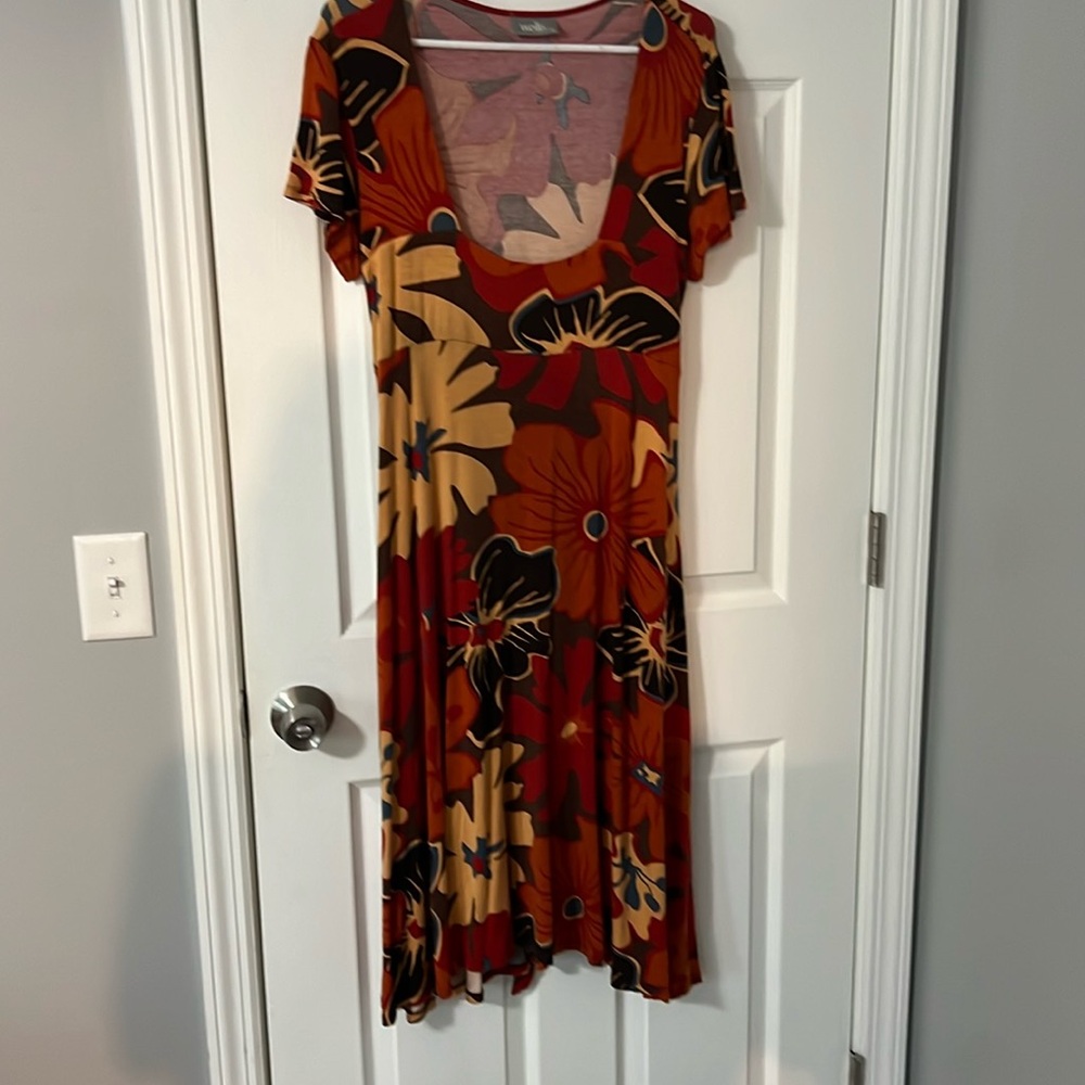 Orange / brown floral midi dress